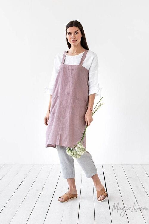 Japanese cross back linen apron in various colors