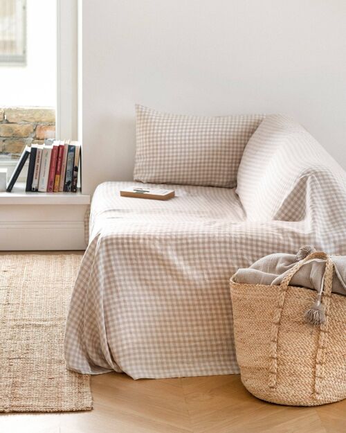 Linen couch cover in Natural gingham