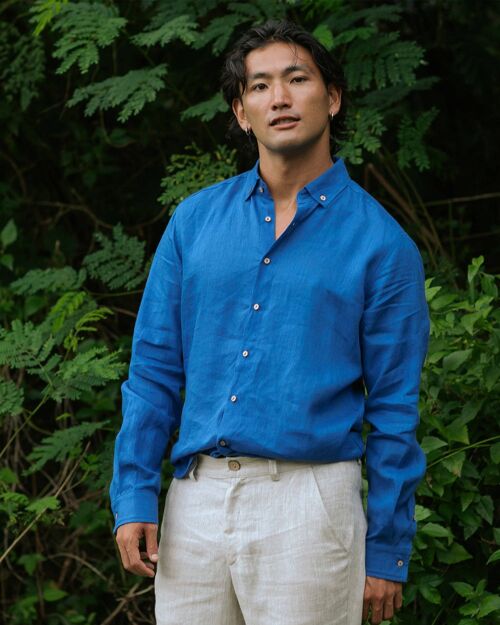 Men's linen shirt NEVADA in Classic blue
