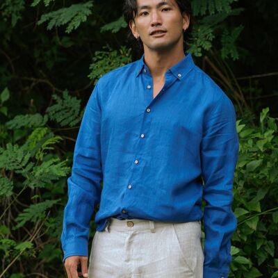 Camicia da uomo in lino NEVADA in blu classico