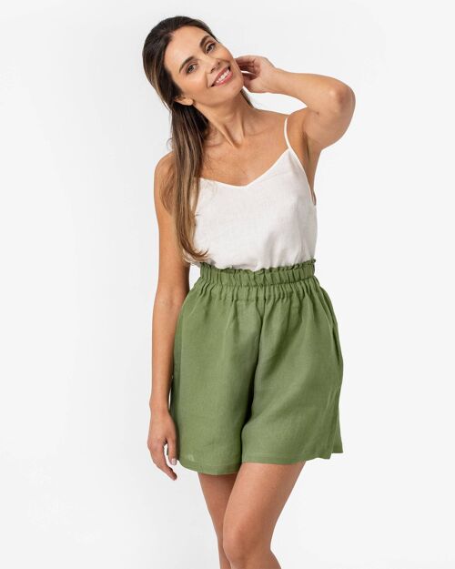 High waisted linen shorts CUENCA in Forest green