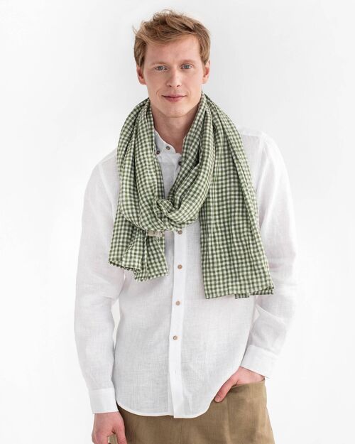 Mens Forest green gingham linen scarf