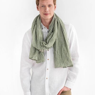 Mens Forest green gingham linen scarf