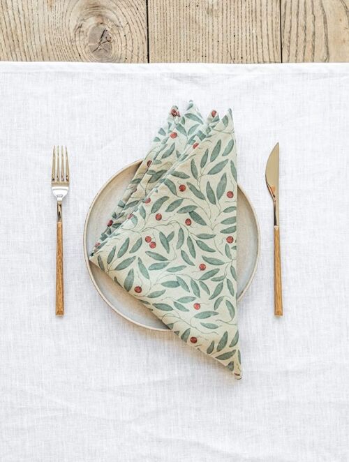 Mistletoe print linen napkin set of 2
