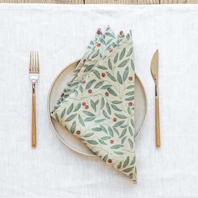 Mistletoe print linen napkin set of 2