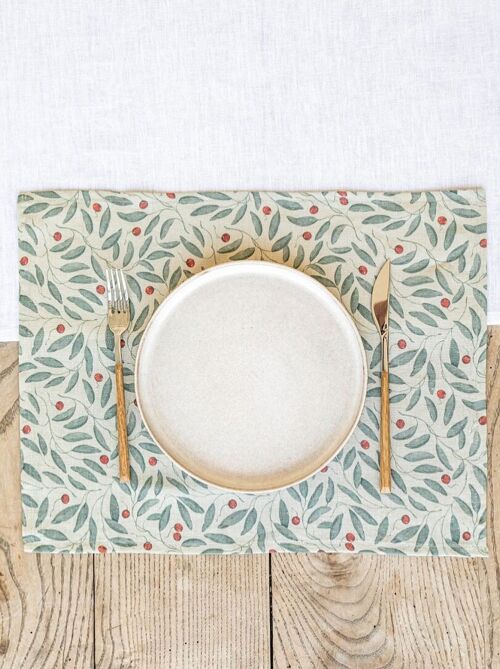 Mistletoe print linen placemat set of 2