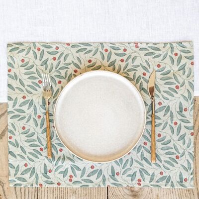 Mistletoe print linen placemat set of 2