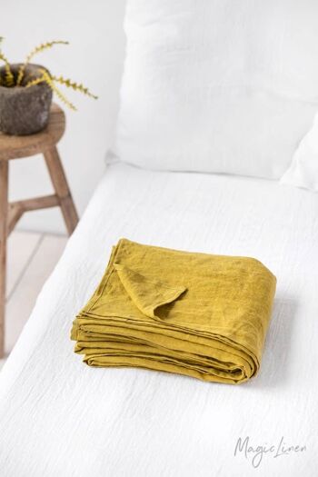 Drap plat en lin jaune mousse 1