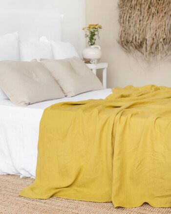 Drap plat en lin jaune mousse 2