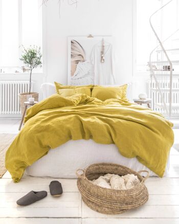 Drap plat en lin jaune mousse 3