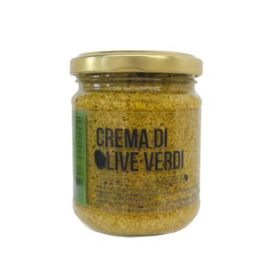 Pflanzencreme mit Olivenöl – Streichbar mit Olivenöl – Crema di olive verdi – Grüne Olivencreme unter Olivenöl (190g)