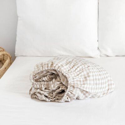 Natural Gingham Linen Fitted Sheet