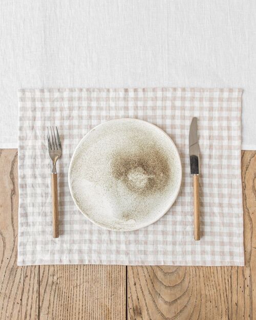 Natural gingham linen placemat set of 2
