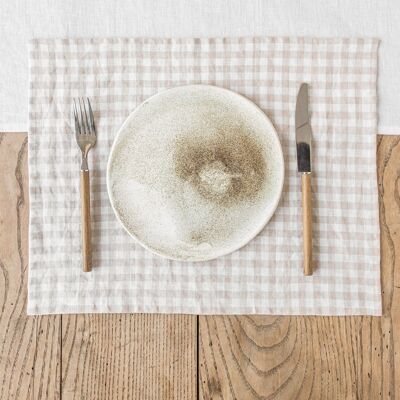 Natural gingham linen placemat set of 2