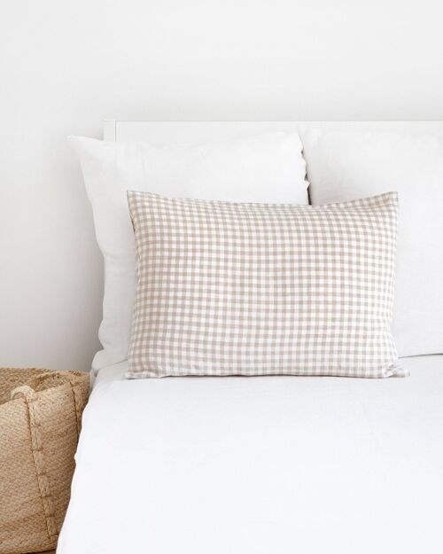 Natural gingham linen pillowcase