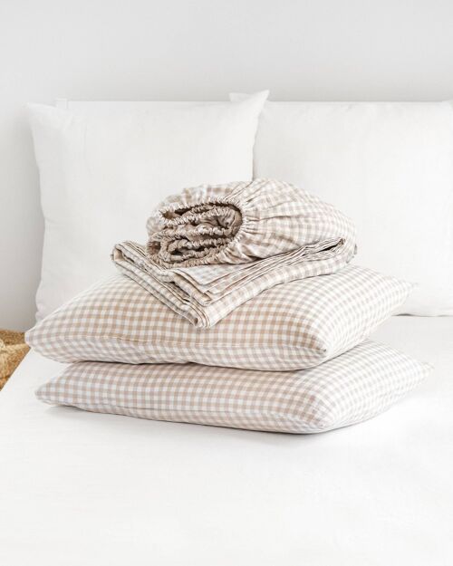 Natural gingham linen sheet set (4 pcs)