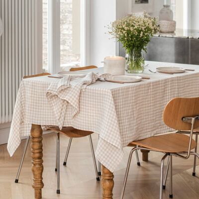 Tischdecke aus natürlichem Gingham-Leinen