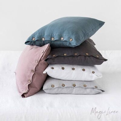 Funda de almohada de lino con botones en varios colores