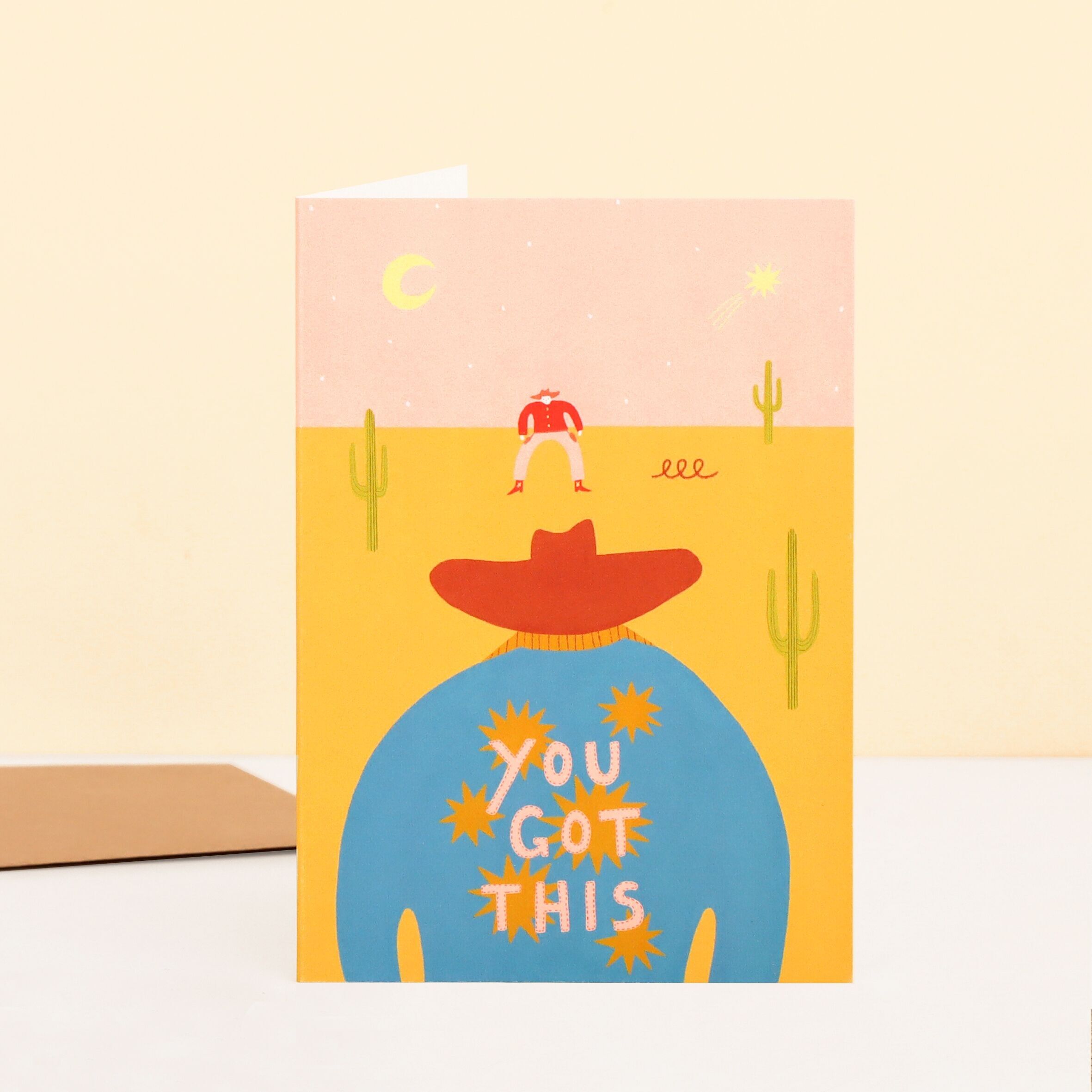 Cowboy con estrazione rapida Hai ricevuto questa carta | Carta motivazionale | Biglietto d'auguri di incoraggiamento | Carta da cowboy occidentale | Carta di supporto | Carta di buona fortuna