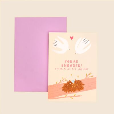 Carte de fiançailles Love Birds | Carte de félicitations | Vous êtes fiancé | Carte de fiançailles mignonne | Carte de proposition | Mariage | Bague de fiançailles
