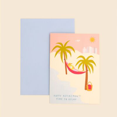 Time To Relax Retirement Card | Beach | Retirement Card For Women / Men | Happy Retirement | Modern Retirement Card | Palm Trees | Hammock