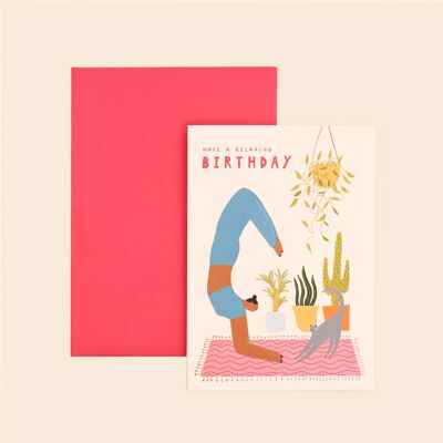 Carte d’anniversaire de yoga | Anniversaire relaxant | Carte de pleine conscience | Carte d'anniversaire pour elle | Pilates | Carte d’amoureux des chats | Carte d'anniversaire de remise en forme