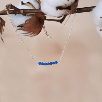 Collier chaîne ras de cou GABRIELLE Argenté & pierre naturelle Apatite Bleu 2