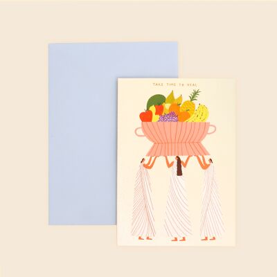 Tómese el tiempo para curar la tarjeta | Que te mejores pronto | Cesta de frutas | pensando en ti tarjeta de felicitación | Siéntete mejor pronto tarjeta | Recuperación | Bienestar