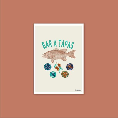Carte A6 Poisson & Tapas écru