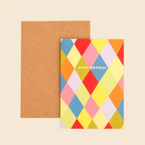 Harlequin Happy Birthday Card | Colourful Birthday Greeting Card | Circus Birthday Card | Children's Birthday Card | Pattern Birthday Card