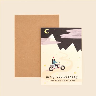 Biglietto per l'anniversario dei motociclisti | Carta d'amore | Anniversario di matrimonio | Carte di anniversario | Carta Moto | Coppia romantica | Anniversario alternativo