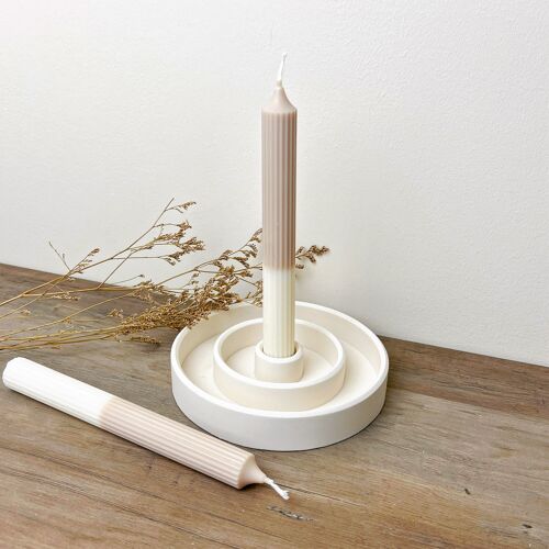 Beige & White Taper Candles - Ombre Dinner Candlesticks - Ridged Candlesticks