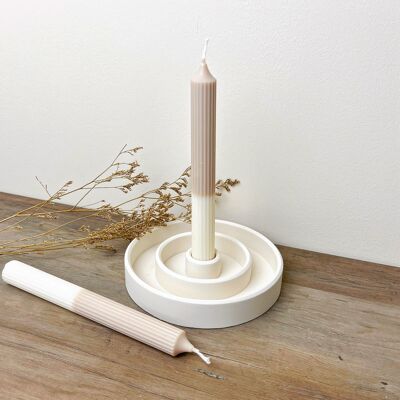 Beige & White Taper Candles - Ombre Dinner Candlesticks - Ridged Candlesticks