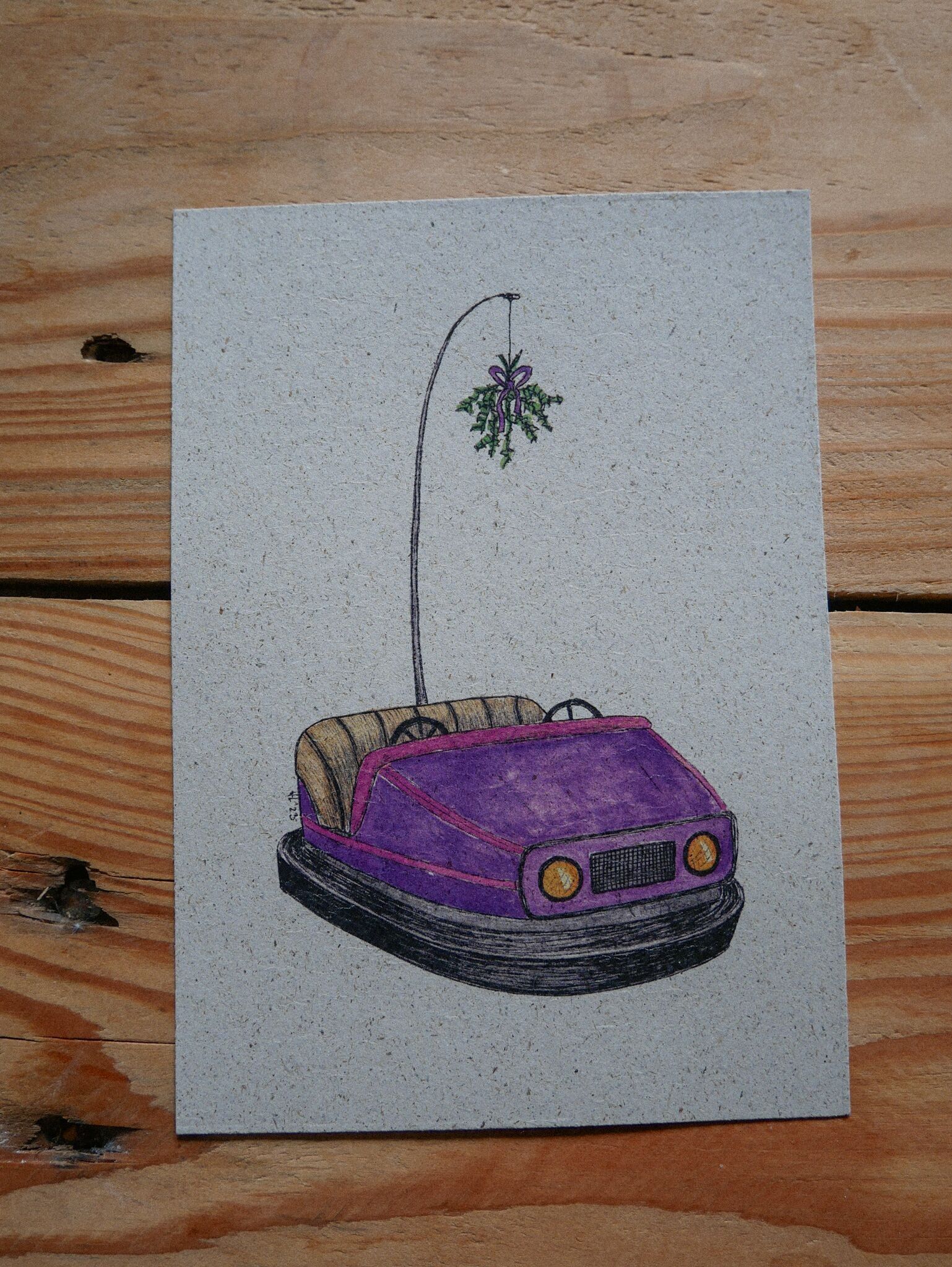 Cartolina di Natale - vagone merci viola