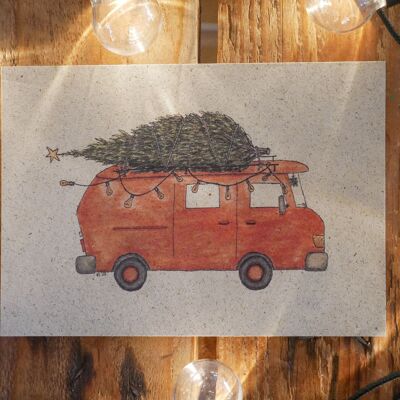 Weihnachtskarte - Camper Orange