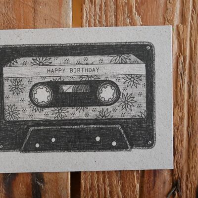 Postkarte Graspapier Kassette Happy Birthday