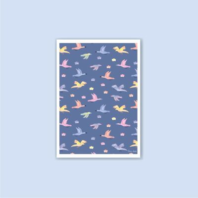 Carte A6 Oiseaux bleus