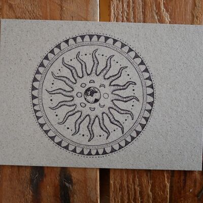 Carte postale papier herbe soleil, lune, mandala terre