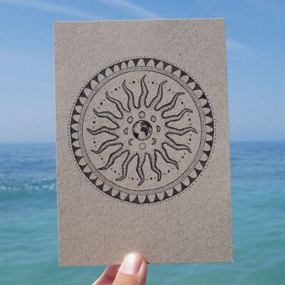 Postcard grass paper sun, moon, earth mandala