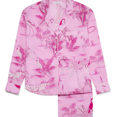 Conjunto de pantalón de pijama de algodón orgánico para mujer - Pink Botanical Jungle