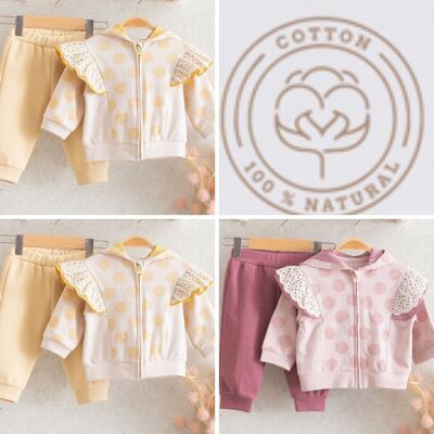 A Pack of Four Sizes Cotton Baby Girl's Hooded Lounge Set in Natural Colours