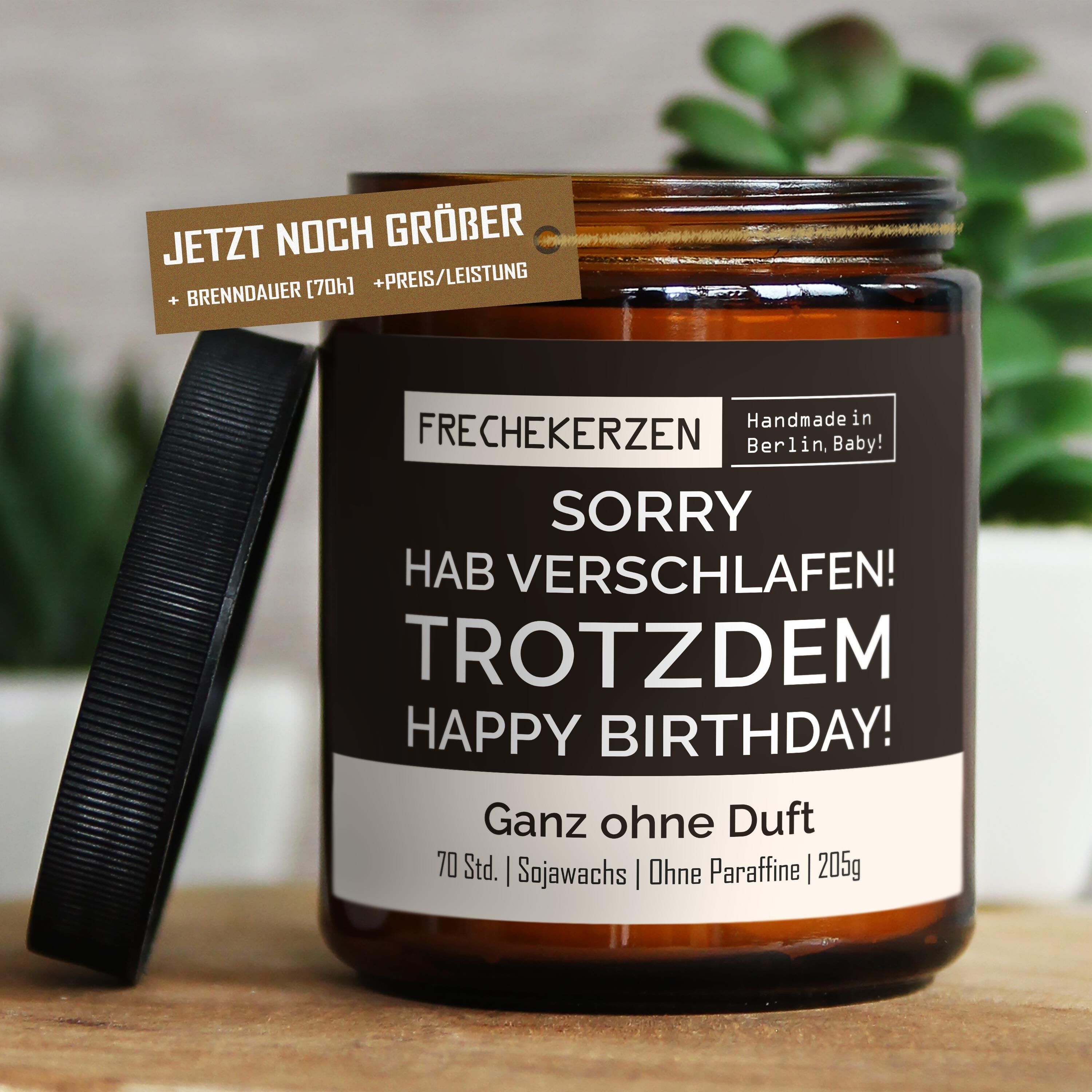 Geschenkkerze Duftkerze sorry hab verschlafen! trotzdem… #6652