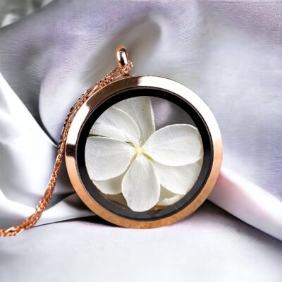 925 rose gold plated chain with real hydrangea flowers - K925-96