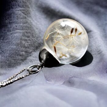 Collier en argent sterling 925 avec de véritables graines de pissenlit dans un pendentif en verre soufflé à la bouche - K925-54 2