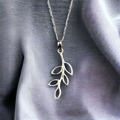 Leaves on a branch 925 sterling silver chain - genuine silver minimalist natural jewelry - K925-17