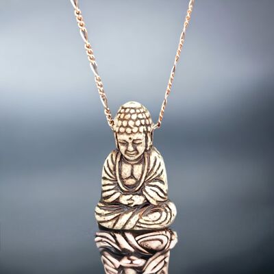 Handmade Peruvian ceramic Buddha pendant with 925 sterling rose gold plated chain - K925-77