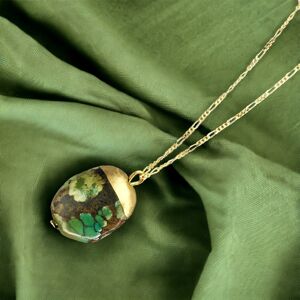 Élégant pendentif en pierre précieuse turquoise dans les tons vert/marron avec chaîne sterling 925 plaquée or - unique - K925-119