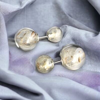 Elegant double stud earrings with real dandelion seeds - natural beauty for every occasion - VINOHR-37