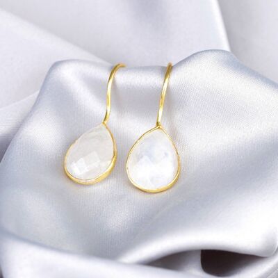 Moonstone Gemstone Earrings - 925 Sterling Gold Plated - OHR925-104