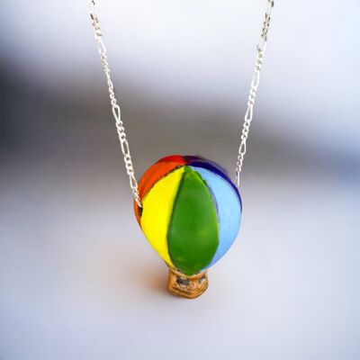 Peruvian ceramic balloon pendant on 925 sterling silver chain - colorful eye-catcher in a unique design - K925-102